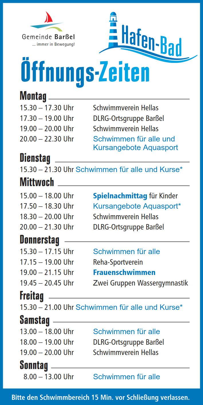 Schild Öffnungszeiten Hafen-Bad Stand Okt. 2017 Hallenbad