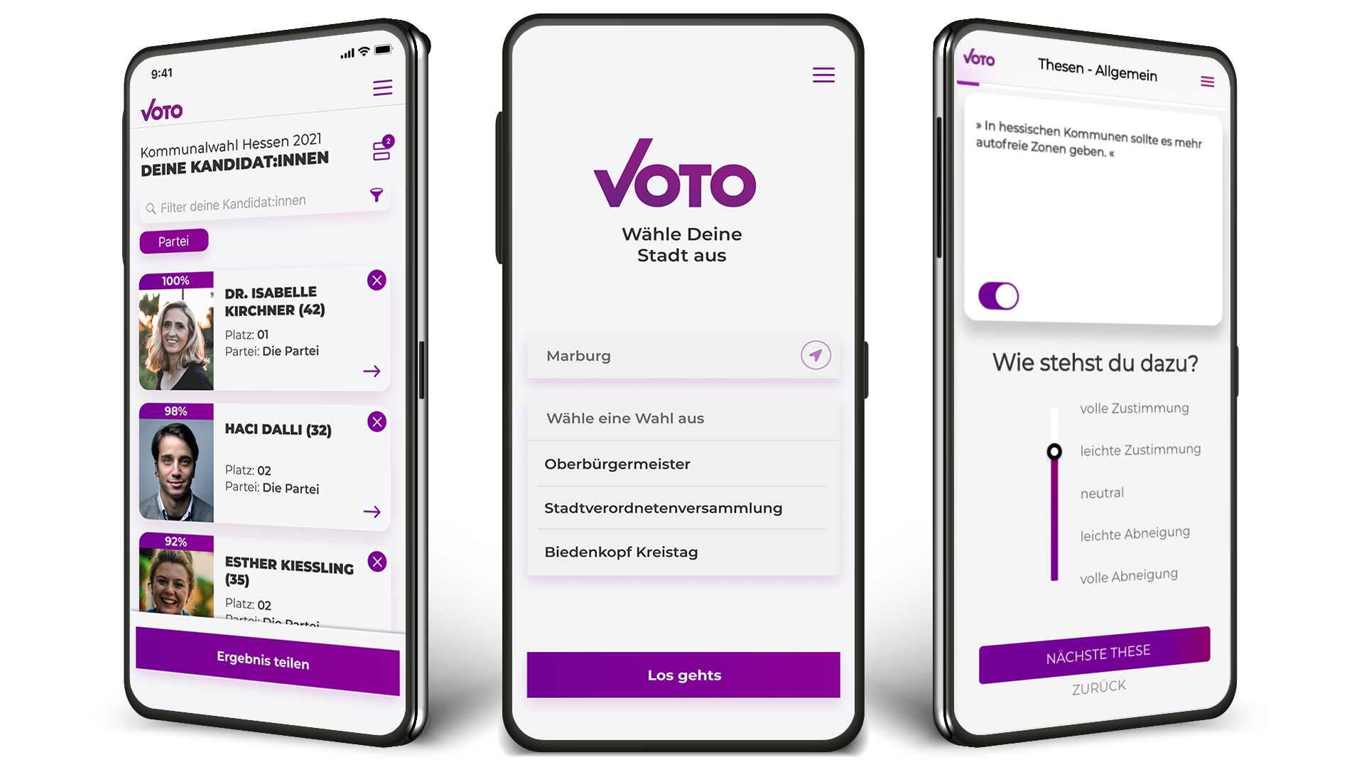 Aufbau der Voto-Plattform: So ähnlich wird die für die Gemeinderatswahl in Barßel genutzte digitale Wahlhilfe aussehen. Bildquelle: Team Tomorrow
